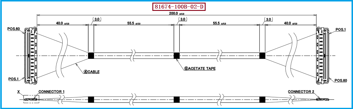 I-PEX 81674-100B-02-D极细同轴线束